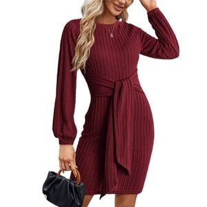 WOMEN'S LONG SLEEVE BODYCON TIE FRONT DRESS LIGHTWEIGHT SIZE SMALL NWOT